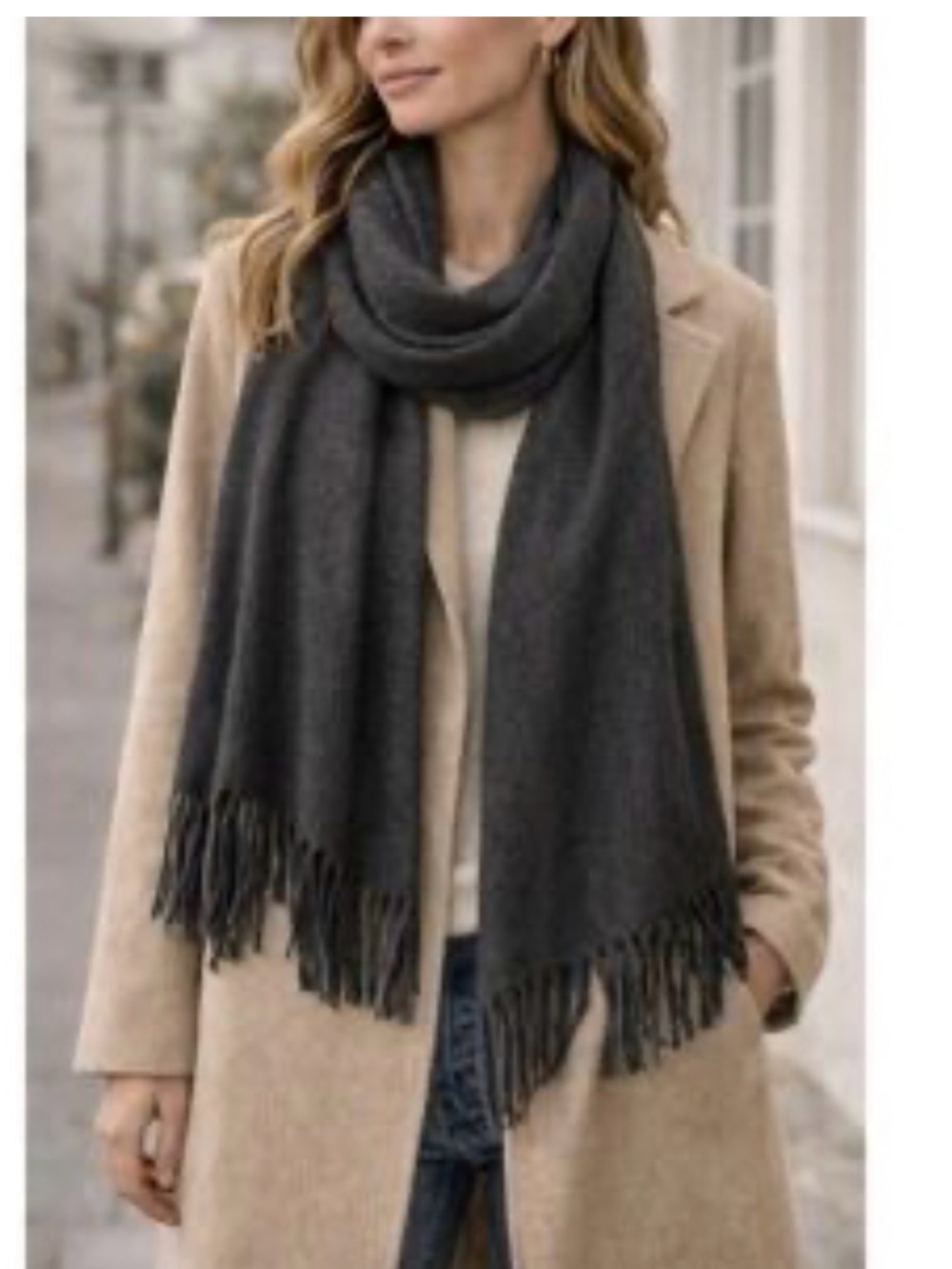 NWT Lucky Brand Classic Fringe Winter Scarf - Charcoal Gray